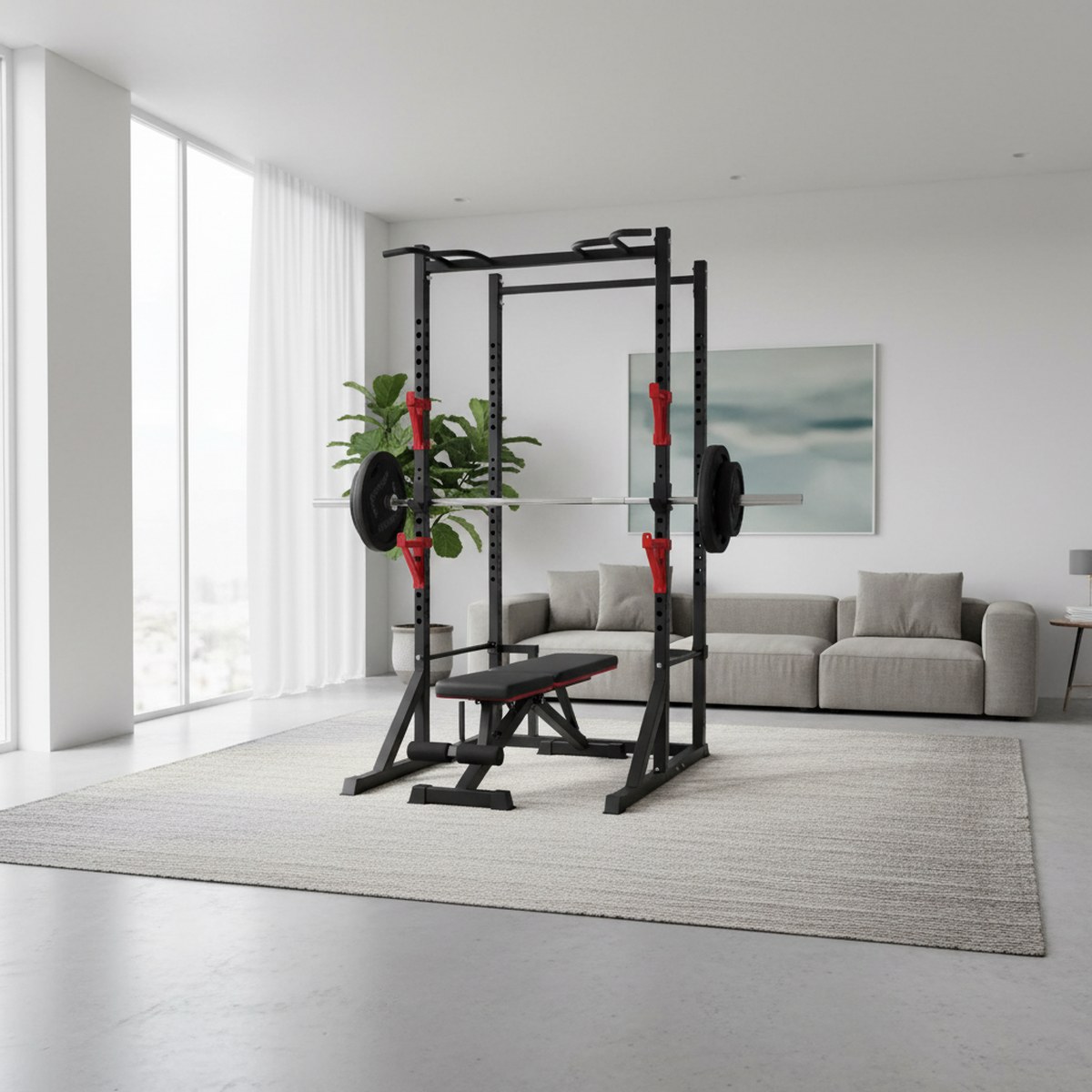 Adjustable Power Rack with Pul - Fitness Home Gym Equipment 评论和价格
